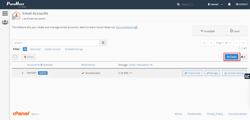 How to Create An Email Account in cPanel النقر على عمل ايميل خاص بالشركة